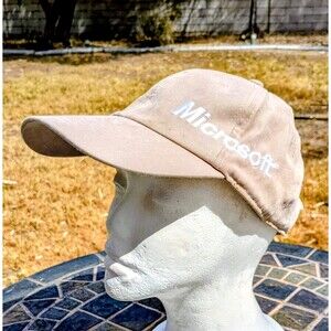 Microsoft Hat Cap Strap-Back Unstructured Adjustable Beige OSFM Polyester GUC